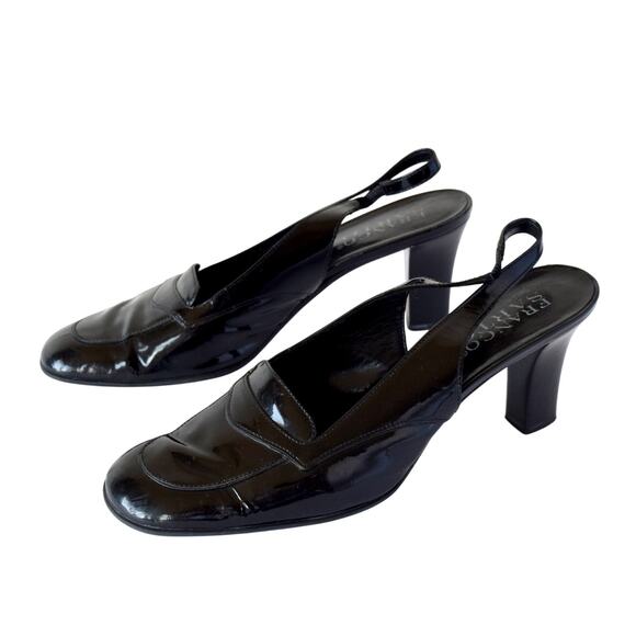 Y2K Franco Sarto Black Leather Slingback Heels Size 8.5 - Picture 1 of 8